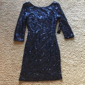 LuLus Navy Sequin Cocktail Dress